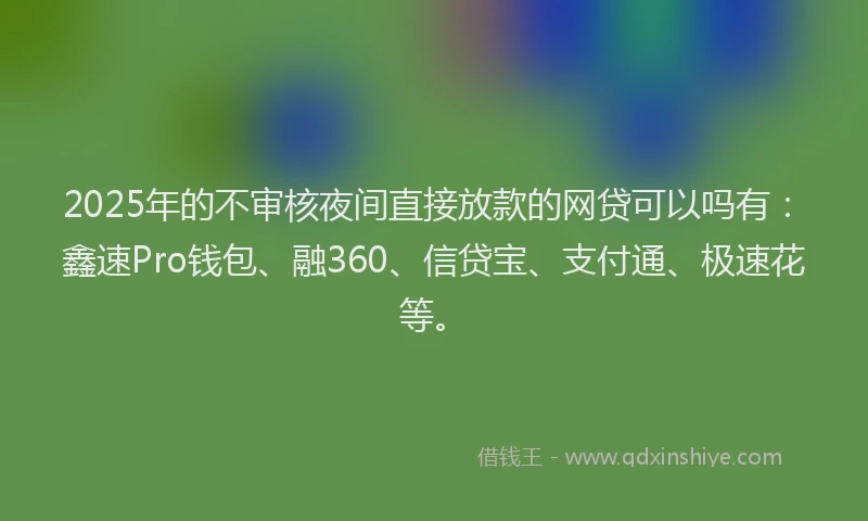 2025年的不审核夜间直接放款的网贷可以吗有：鑫速Pro钱包、融360、信贷宝、支付通、极速花等。