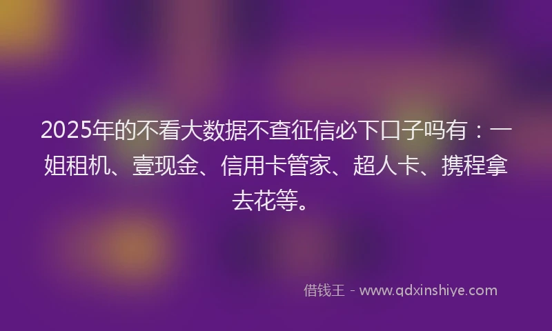 2025年的不看大数据不查征信必下口子吗有：一姐租机、壹现金、信用卡管家、超人卡、携程拿去花等。