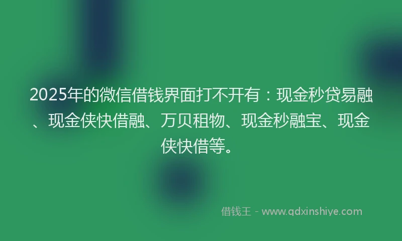 2025年的微信借钱界面打不开有：现金秒贷易融、现金侠快借融、万贝租物、现金秒融宝、现金侠快借等。