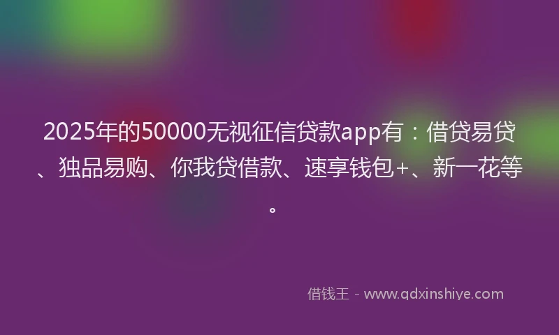 2025年的50000无视征信贷款app有：借贷易贷、独品易购、你我贷借款、速享钱包+、新一花等。