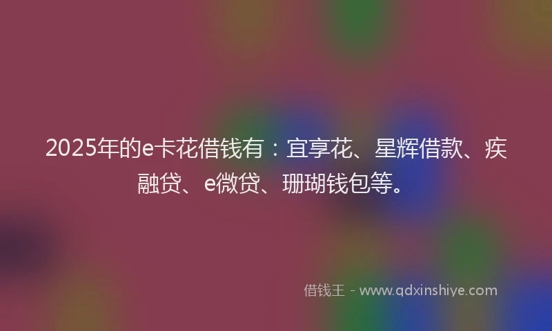 2025年的e卡花借钱有：宜享花、星辉借款、疾融贷、e微贷、珊瑚钱包等。