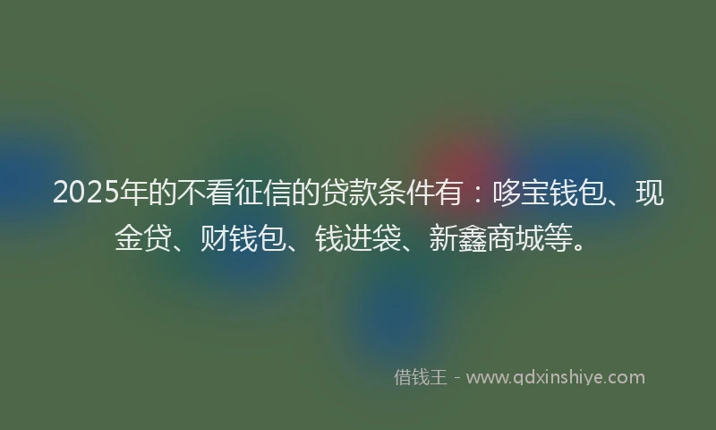 2025年的不看征信的贷款条件有：哆宝钱包、现金贷、财钱包、钱进袋、新鑫商城等。