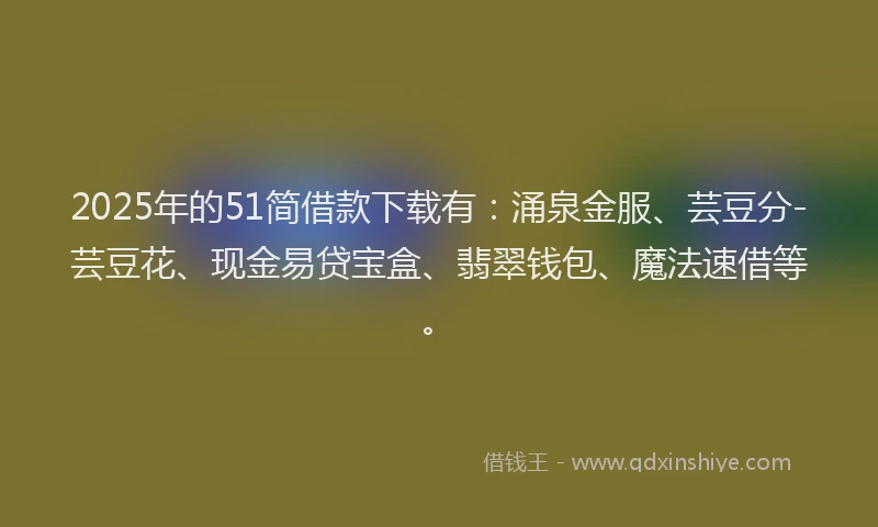 2025年的51简借款下载有：涌泉金服、芸豆分-芸豆花、现金易贷宝盒、翡翠钱包、魔法速借等。