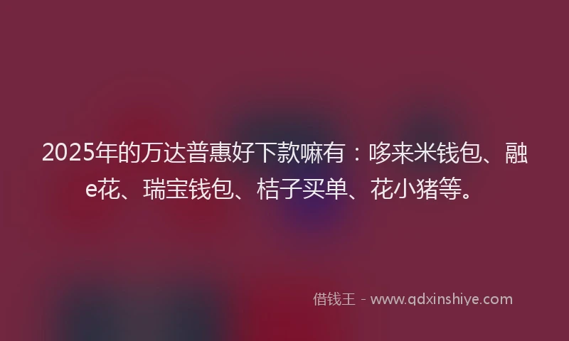2025年的万达普惠好下款嘛有：哆来米钱包、融e花、瑞宝钱包、桔子买单、花小猪等。