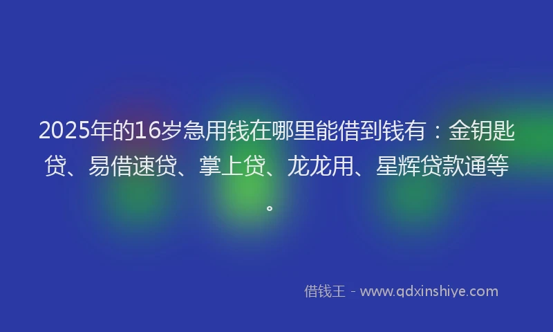 2025年的16岁急用钱在哪里能借到钱有：金钥匙贷、易借速贷、掌上贷、龙龙用、星辉贷款通等。