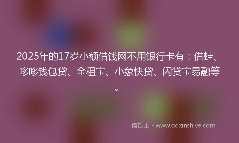 2025年的17岁小额借钱网不用银行卡有：借蛙、哆哆钱包贷、金租宝、小象快贷、闪贷宝易融等。