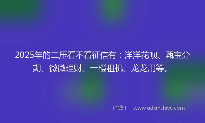 2025年的二压看不看征信有：洋洋花呗、甄宝分期、微微理财、一橙租机、龙龙用等。