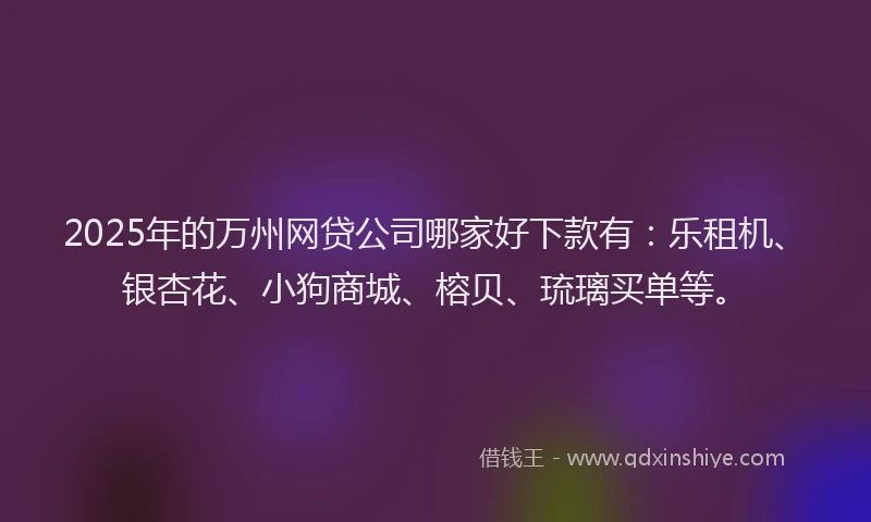 2025年的万州网贷公司哪家好下款有：乐租机、银杏花、小狗商城、榕贝、琉璃买单等。
