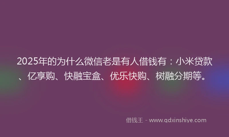 2025年的为什么微信老是有人借钱有：小米贷款、亿享购、快融宝盒、优乐快购、树融分期等。