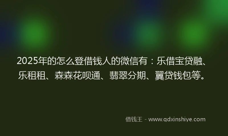 2025年的怎么登借钱人的微信有：乐借宝贷融、乐租租、森森花呗通、翡翠分期、翼贷钱包等。