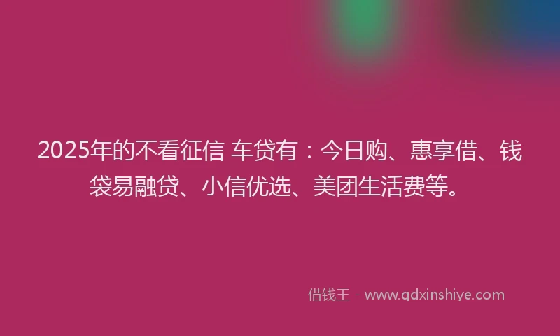 2025年的不看征信 车贷有：今日购、惠享借、钱袋易融贷、小信优选、美团生活费等。