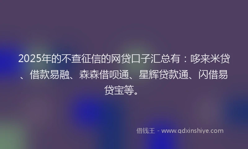 2025年的不查征信的网贷口子汇总有：哆来米贷、借款易融、森森借呗通、星辉贷款通、闪借易贷宝等。