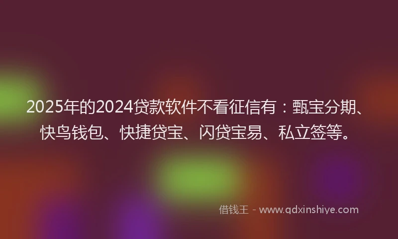 2025年的2024贷款软件不看征信有：甄宝分期、快鸟钱包、快捷贷宝、闪贷宝易、私立签等。