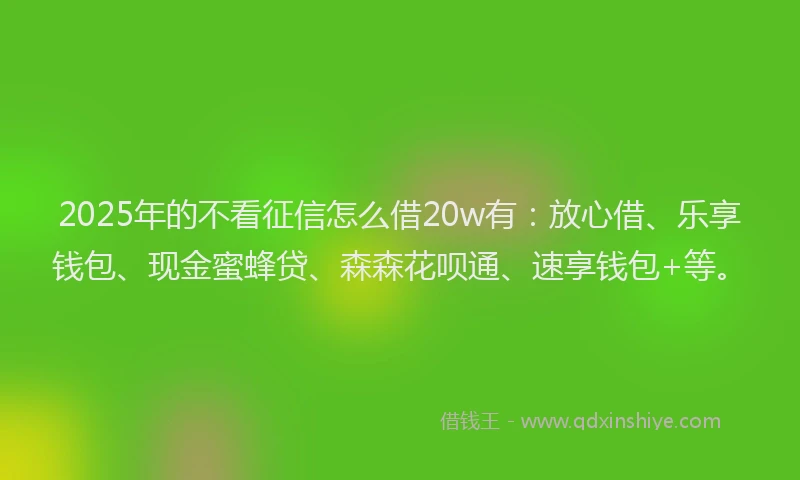 2025年的不看征信怎么借20w有：放心借、乐享钱包、现金蜜蜂贷、森森花呗通、速享钱包+等。