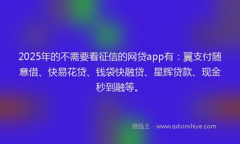 2025年的不需要看征信的网贷app有：翼支付随意借、快易花贷、钱袋快融贷、星辉贷款、现金秒到融等。