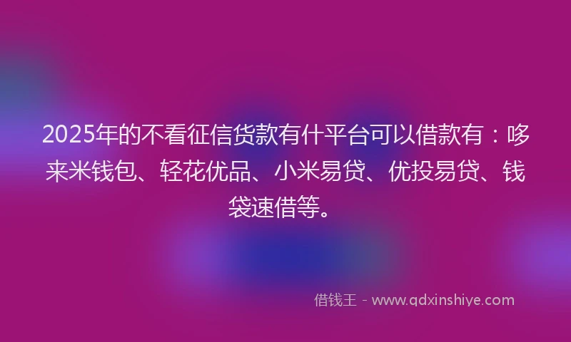 2025年的不看征信货款有什平台可以借款有：哆来米钱包、轻花优品、小米易贷、优投易贷、钱袋速借等。