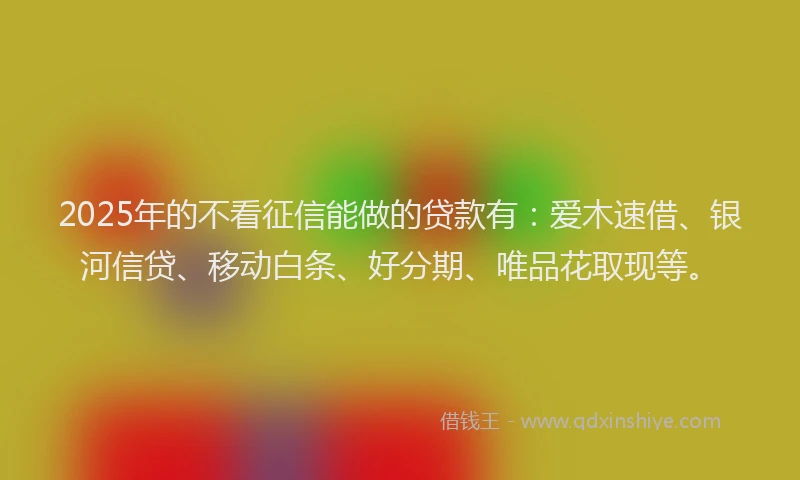 2025年的不看征信能做的贷款有：爱木速借、银河信贷、移动白条、好分期、唯品花取现等。