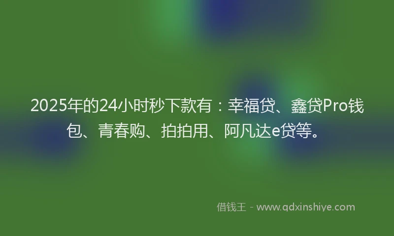 2025年的24小时秒下款有：幸福贷、鑫贷Pro钱包、青春购、拍拍用、阿凡达e贷等。