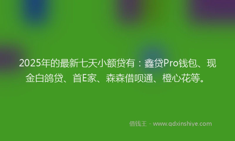 2025年的最新七天小额贷有：鑫贷Pro钱包、现金白鸽贷、首E家、森森借呗通、橙心花等。