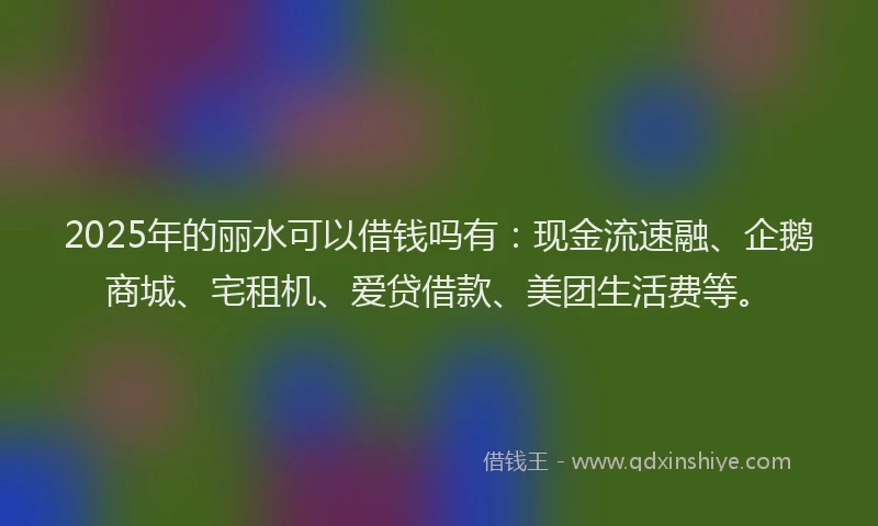 2025年的丽水可以借钱吗有：现金流速融、企鹅商城、宅租机、爱贷借款、美团生活费等。