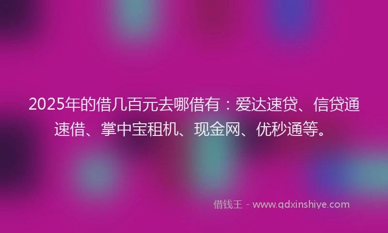 2025年的借几百元去哪借有：爱达速贷、信贷通速借、掌中宝租机、现金网、优秒通等。
