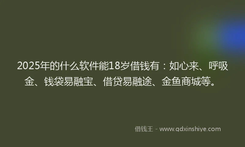 2025年的什么软件能18岁借钱有：如心来、呼吸金、钱袋易融宝、借贷易融途、金鱼商城等。