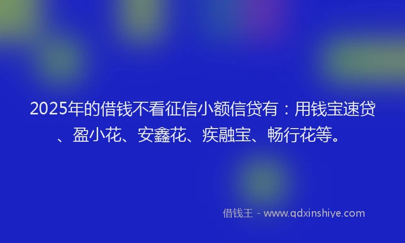 2025年的借钱不看征信小额信贷有：用钱宝速贷、盈小花、安鑫花、疾融宝、畅行花等。