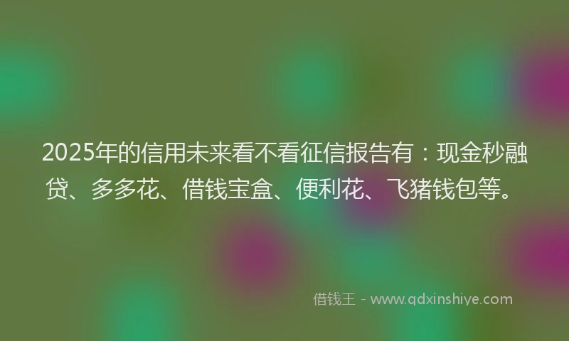 2025年的信用未来看不看征信报告有：现金秒融贷、多多花、借钱宝盒、便利花、飞猪钱包等。