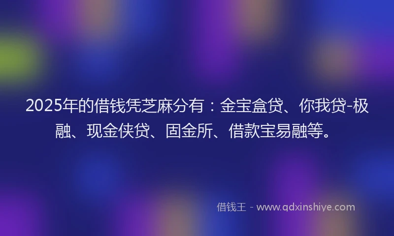 2025年的借钱凭芝麻分有：金宝盒贷、你我贷-极融、现金侠贷、固金所、借款宝易融等。