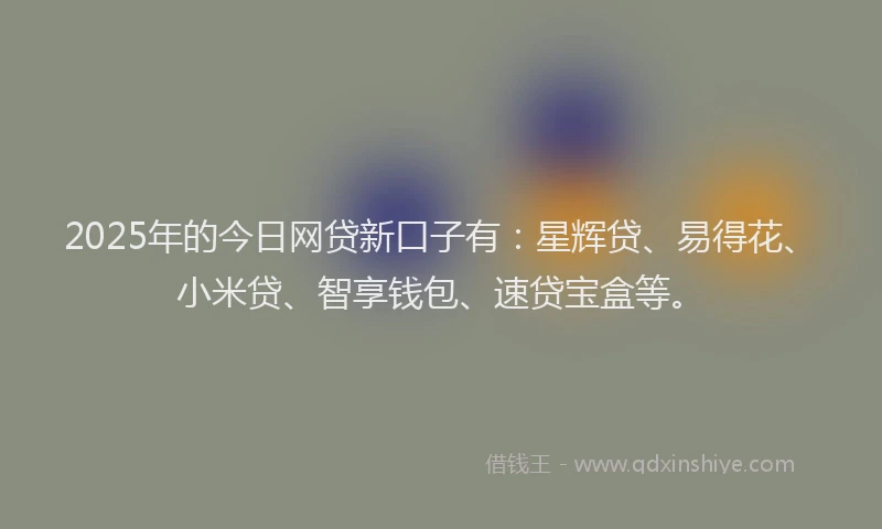 2025年的今日网贷新口子有：星辉贷、易得花、小米贷、智享钱包、速贷宝盒等。
