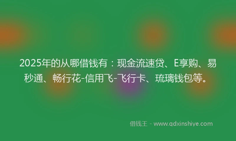 2025年的从哪借钱有：现金流速贷、E享购、易秒通、畅行花-信用飞-飞行卡、琉璃钱包等。