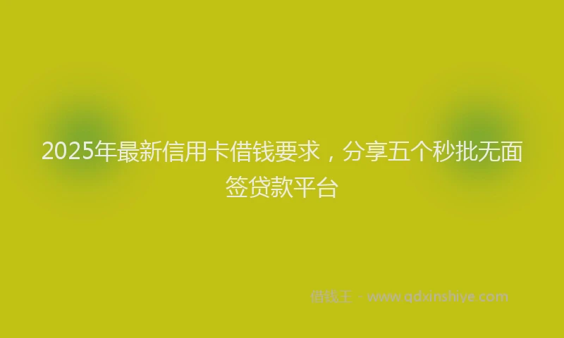 2025年最新信用卡借钱要求，分享五个秒批无面签贷款平台