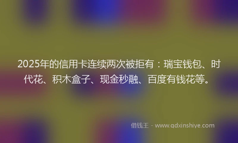 2025年的信用卡连续两次被拒有：瑞宝钱包、时代花、积木盒子、现金秒融、百度有钱花等。
