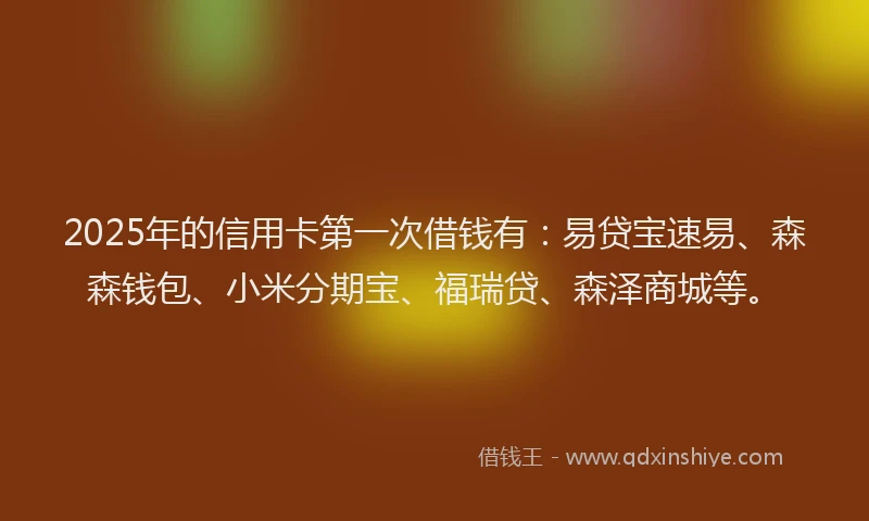 2025年的信用卡第一次借钱有：易贷宝速易、森森钱包、小米分期宝、福瑞贷、森泽商城等。