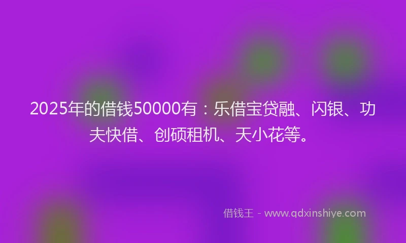 2025年的借钱50000有：乐借宝贷融、闪银、功夫快借、创硕租机、天小花等。