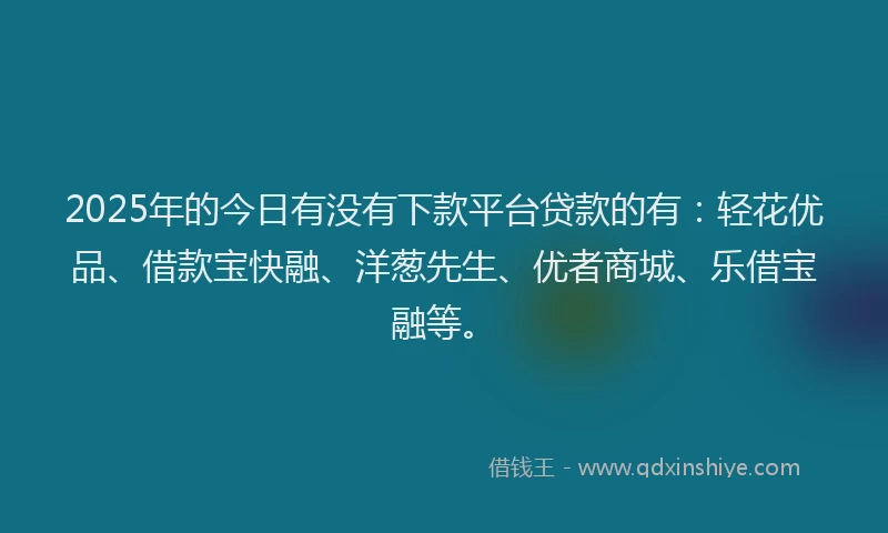 2025年的今日有没有下款平台贷款的有：轻花优品、借款宝快融、洋葱先生、优者商城、乐借宝融等。