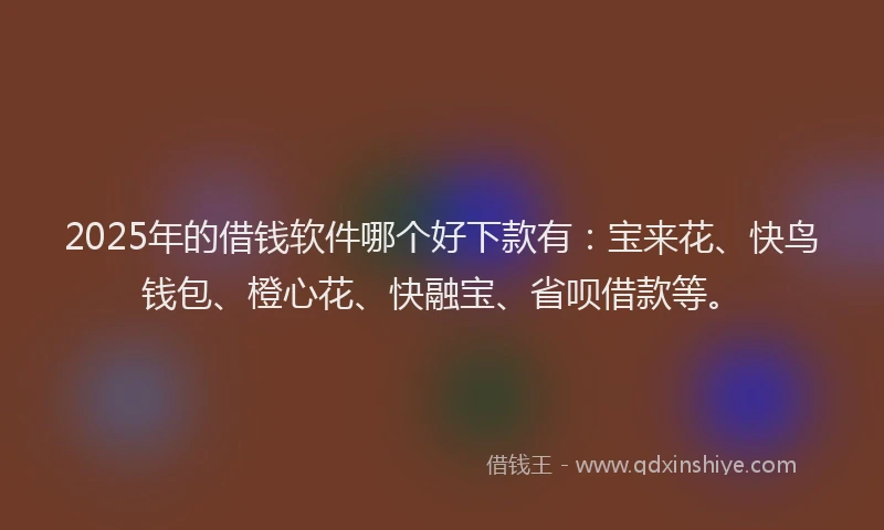 2025年的借钱软件哪个好下款有：宝来花、快鸟钱包、橙心花、快融宝、省呗借款等。