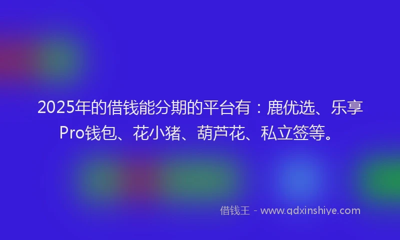 2025年的借钱能分期的平台有：鹿优选、乐享Pro钱包、花小猪、葫芦花、私立签等。