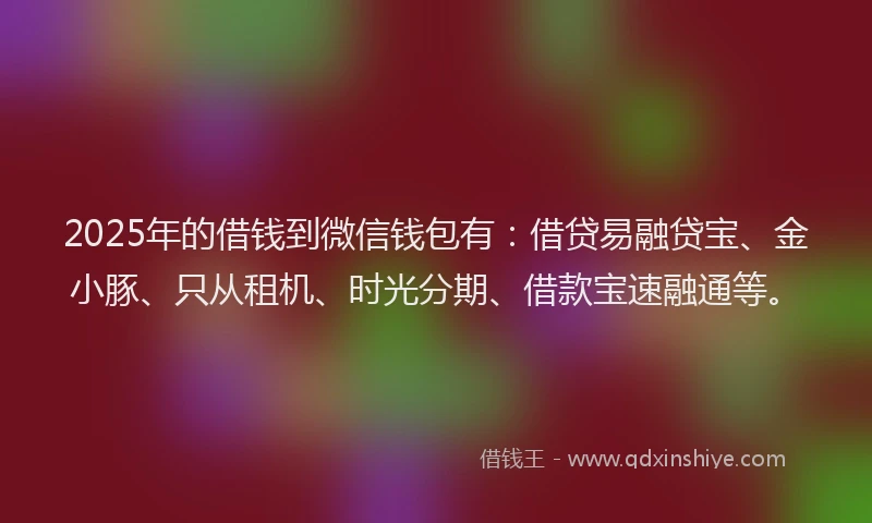 2025年的借钱到微信钱包有：借贷易融贷宝、金小豚、只从租机、时光分期、借款宝速融通等。
