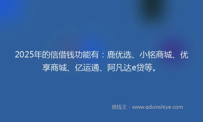 2025年的信借钱功能有：鹿优选、小铭商城、优享商城、亿运通、阿凡达e贷等。