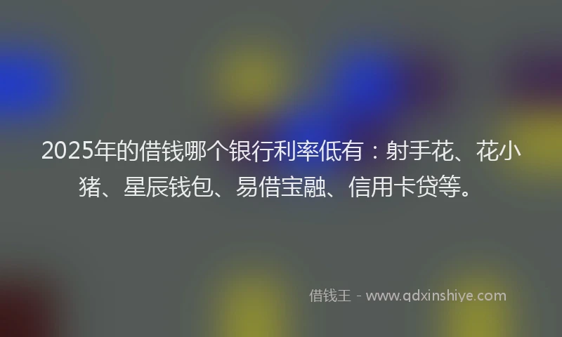 2025年的借钱哪个银行利率低有：射手花、花小猪、星辰钱包、易借宝融、信用卡贷等。