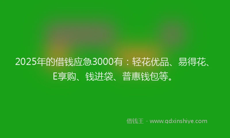 2025年的借钱应急3000有：轻花优品、易得花、E享购、钱进袋、普惠钱包等。