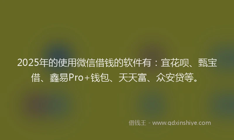 2025年的使用微信借钱的软件有：宜花呗、甄宝借、鑫易Pro+钱包、天天富、众安贷等。