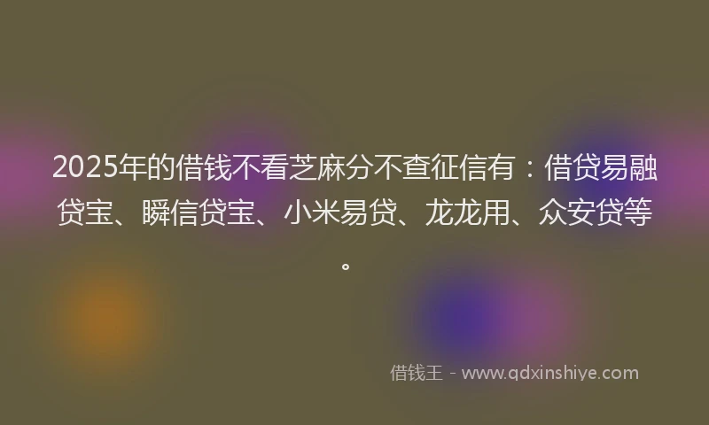 2025年的借钱不看芝麻分不查征信有：借贷易融贷宝、瞬信贷宝、小米易贷、龙龙用、众安贷等。