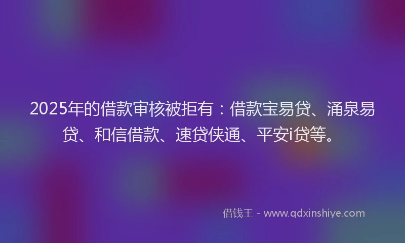 2025年的借款审核被拒有：借款宝易贷、涌泉易贷、和信借款、速贷侠通、平安i贷等。