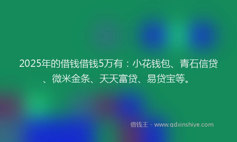 2025年的借钱借钱5万有：小花钱包、青石信贷、微米金条、天天富贷、易贷宝等。