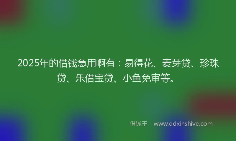 2025年的借钱急用啊有：易得花、麦芽贷、珍珠贷、乐借宝贷、小鱼免审等。