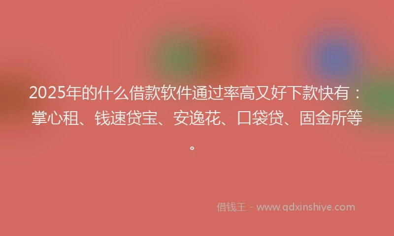 2025年的什么借款软件通过率高又好下款快有：掌心租、钱速贷宝、安逸花、口袋贷、固金所等。