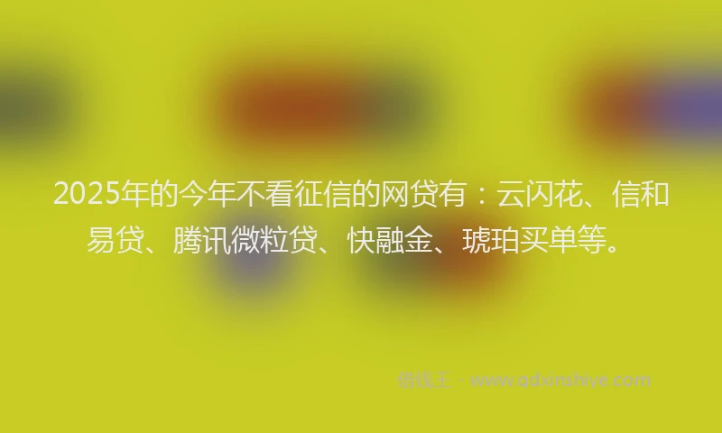 2025年的今年不看征信的网贷有：云闪花、信和易贷、腾讯微粒贷、快融金、琥珀买单等。