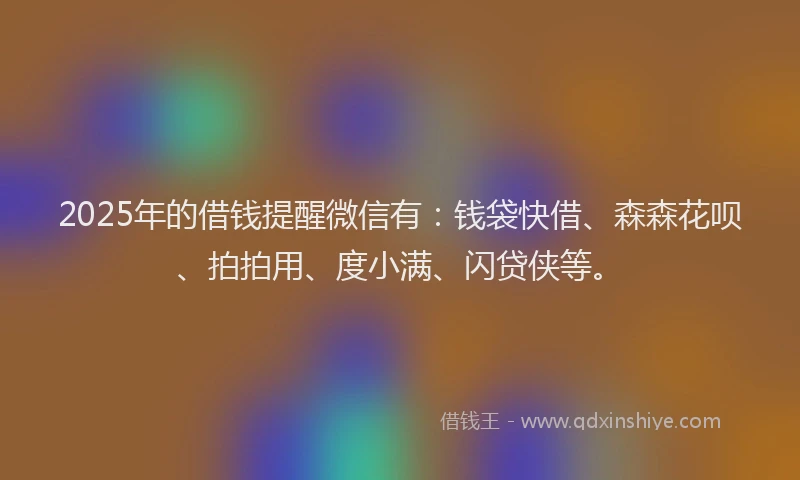 2025年的借钱提醒微信有：钱袋快借、森森花呗、拍拍用、度小满、闪贷侠等。